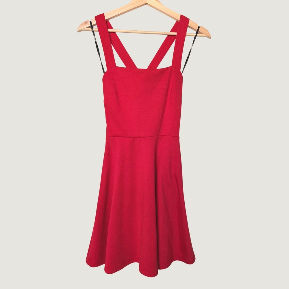 Forever 21 Red Fit Flare Cross Back Mini Dress Sleeveless Square Neck Party S
